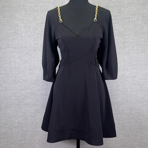 Jonathan Simkhai Lyla Mini Dress‎ Gold Chain Strap Cutout Fit & Flare Black 0 - Picture 1 of 11